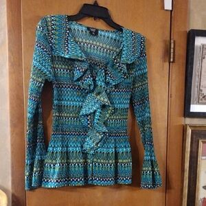Chic Blue and Green Women's Blouse